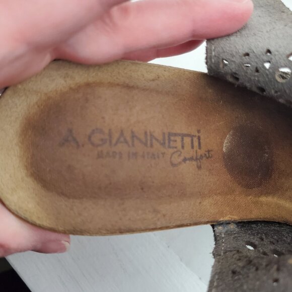 A. GIANNETTI Italian Laser-Cut Cork Wedge Sandals - Picture 8 of 8